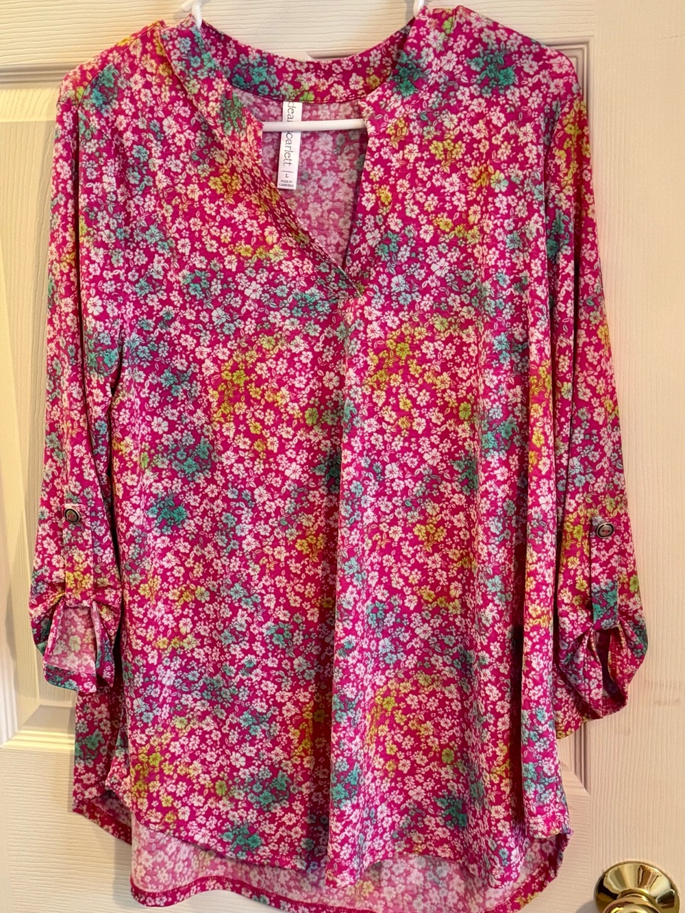 Dear Scarlett Pink Floral 3/4 Length Sleeve Top